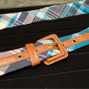 Talbots Blue Plaid Belt Size Small 100% Cotton NWT Black Watch Plaid Reversible Belt | Talbots main image 4